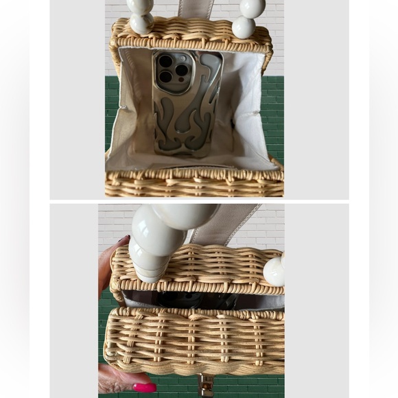 Mini Straw / Rattan Bag with Pearl Handle by Antik Kraft - Picture 7 of 16